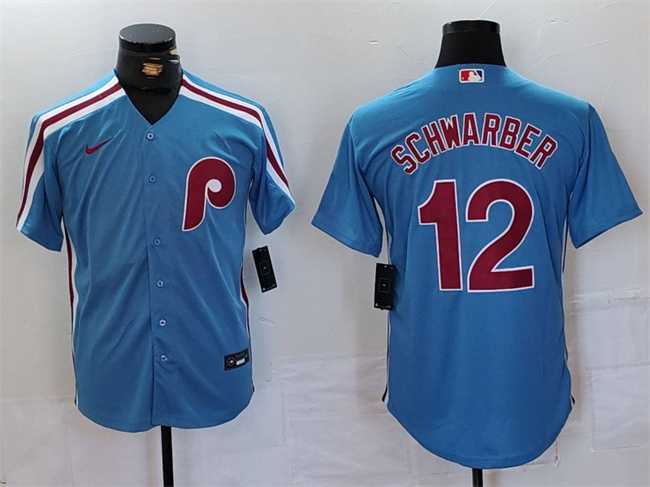 Mens Philadelphia Phillies #12 Kyle Schwarber Blue Cool Base Stitched Jersey